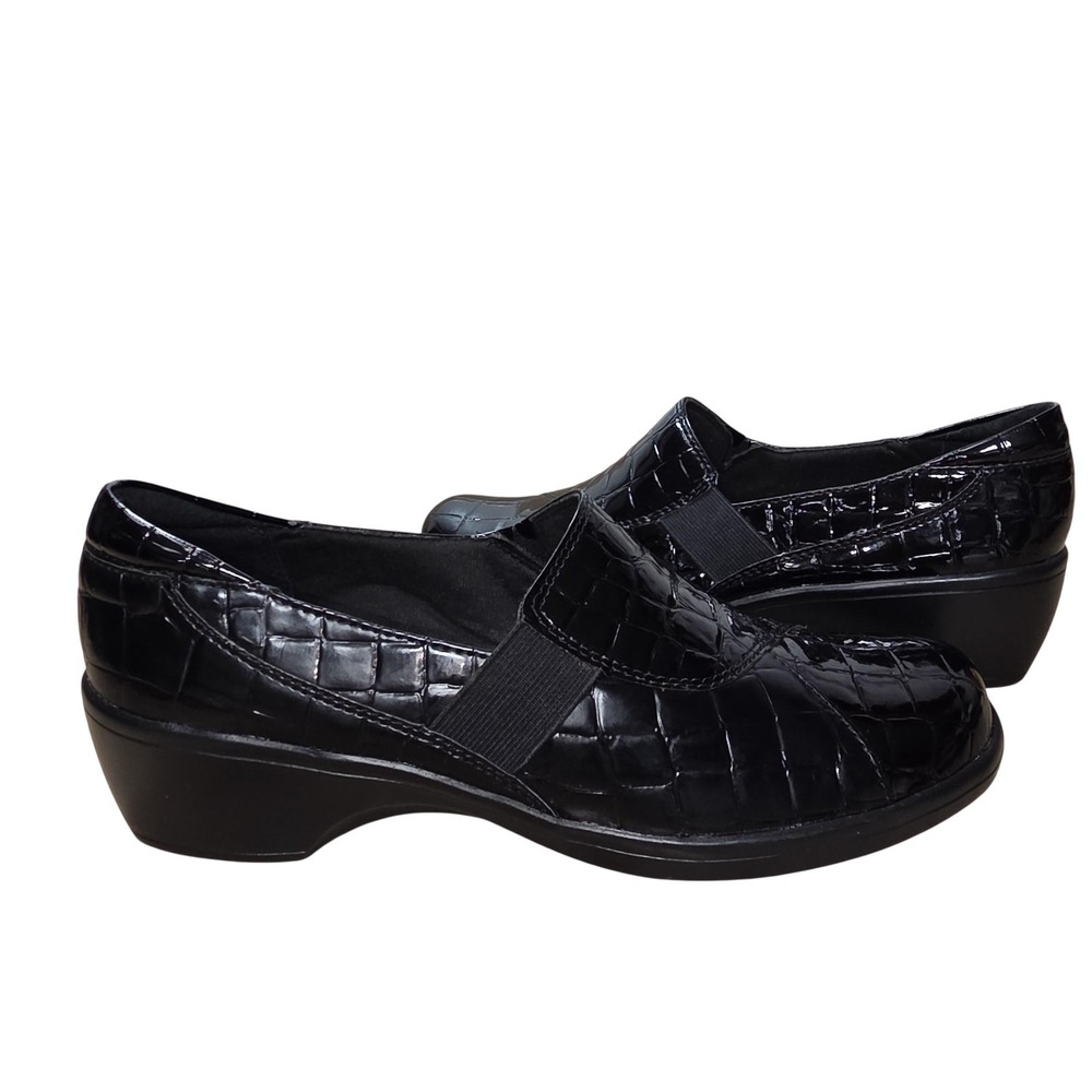 Clarks Bendables Shoes Womens Size 9 Black Slip On Croc Embossed Loafers Comfort